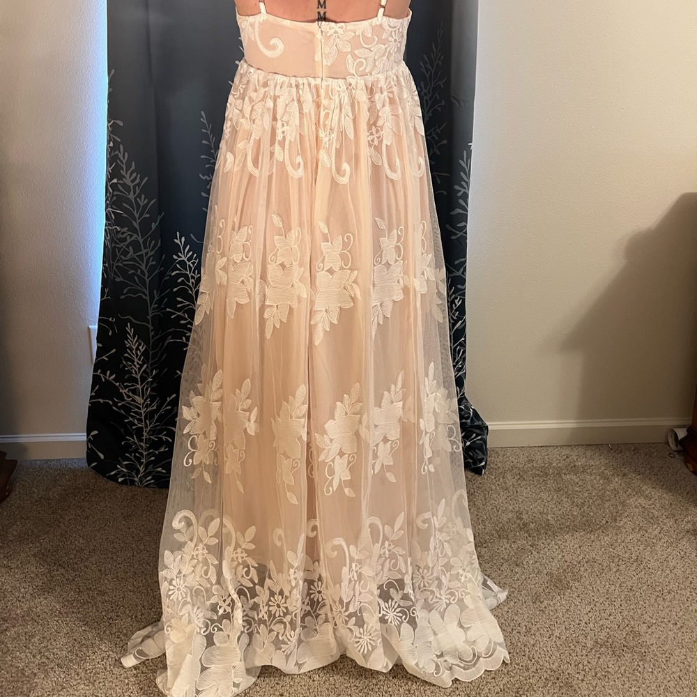 Pink Elegant Floral Lace High Waist Maxi Dress - Picture 6 of 11